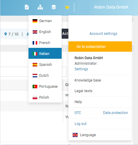 available languages for the Robin Data Software